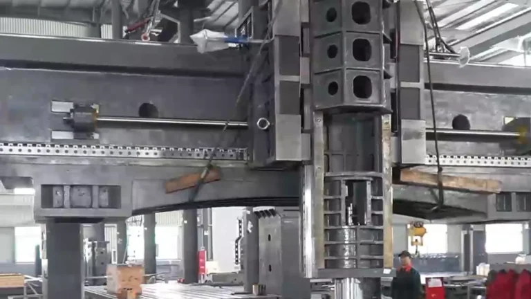 MB22-6030 gantry machining center installation detail in the Tiezheng workshop.