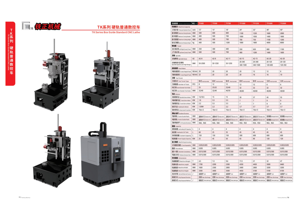 Tiezheng TY700 vertical lathe product overview image for CNC machine specification review.